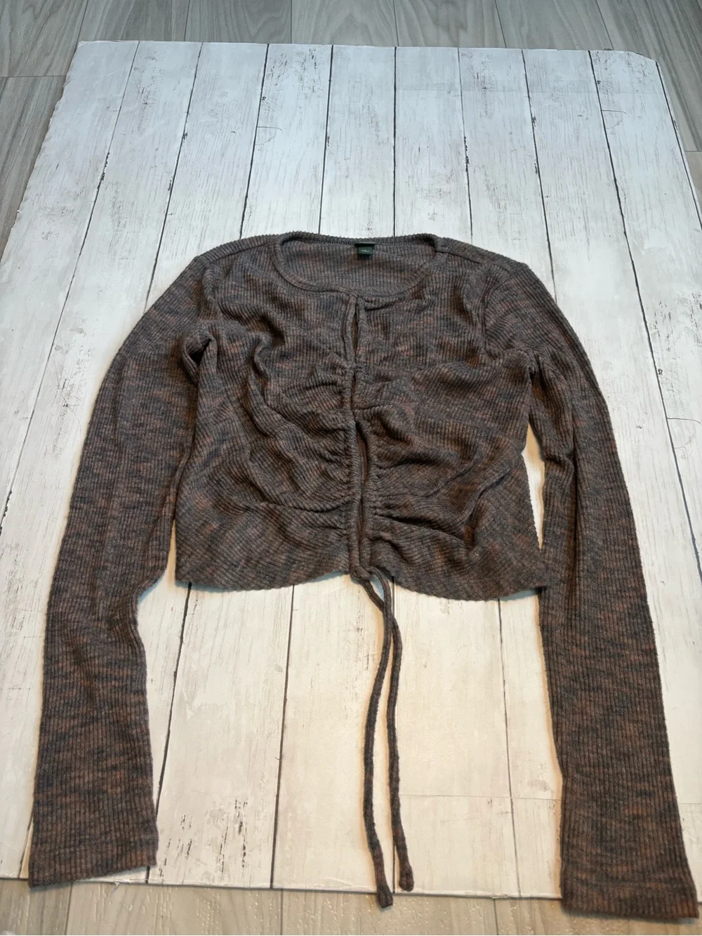 wild fable Heathered Brown Ribbed Cropped Sweater